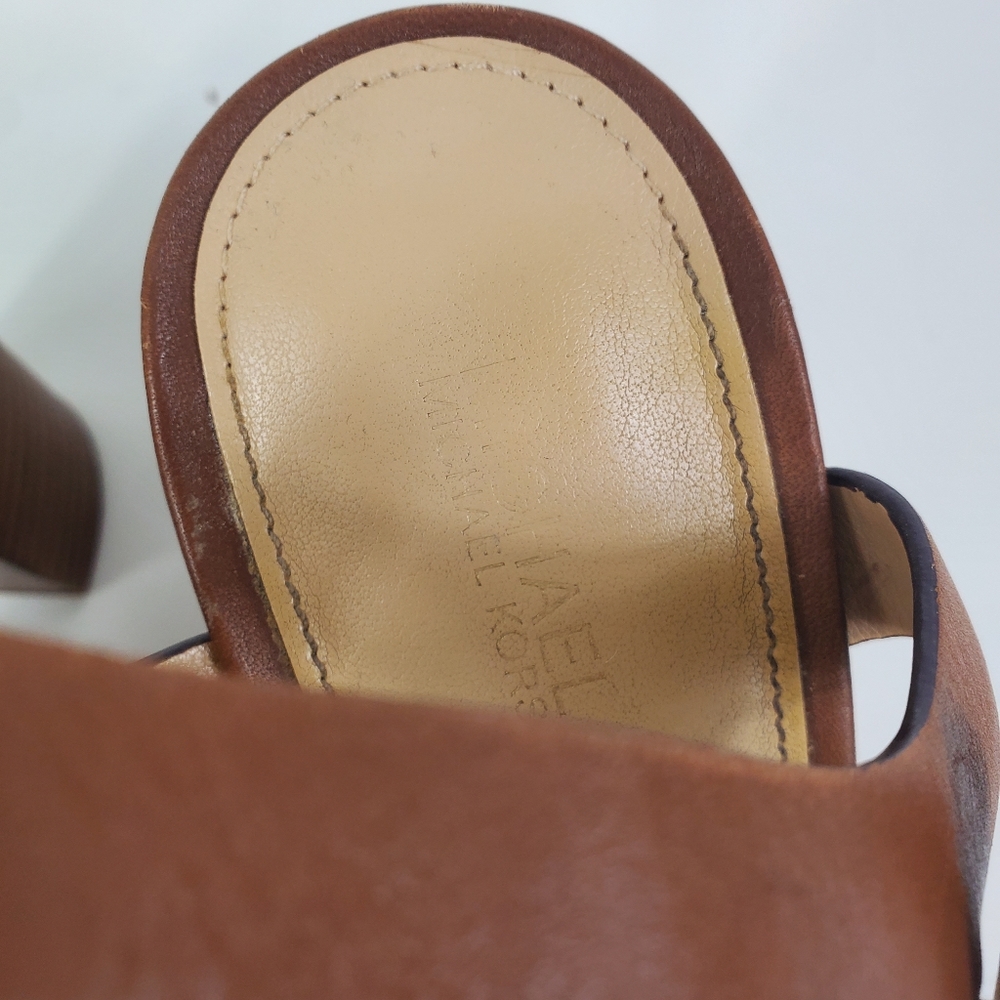 MICHAEL KORS Leather + Wood Flower Strappy Cage Heels / Sandals - Picture 12 of 16